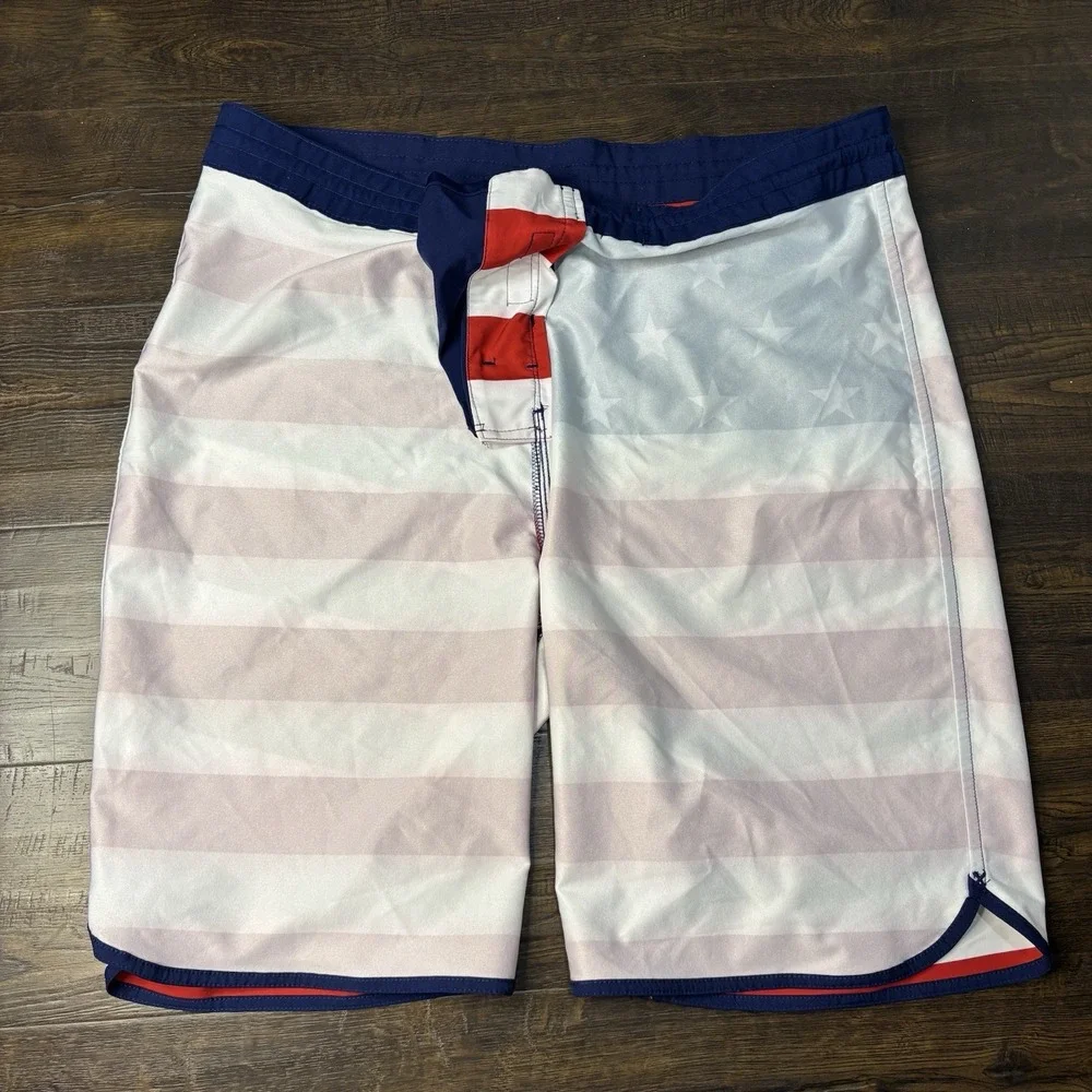 Old Navy California American Flag Board Shorts Mens Sz 38 Drawstring Swim Trunks
